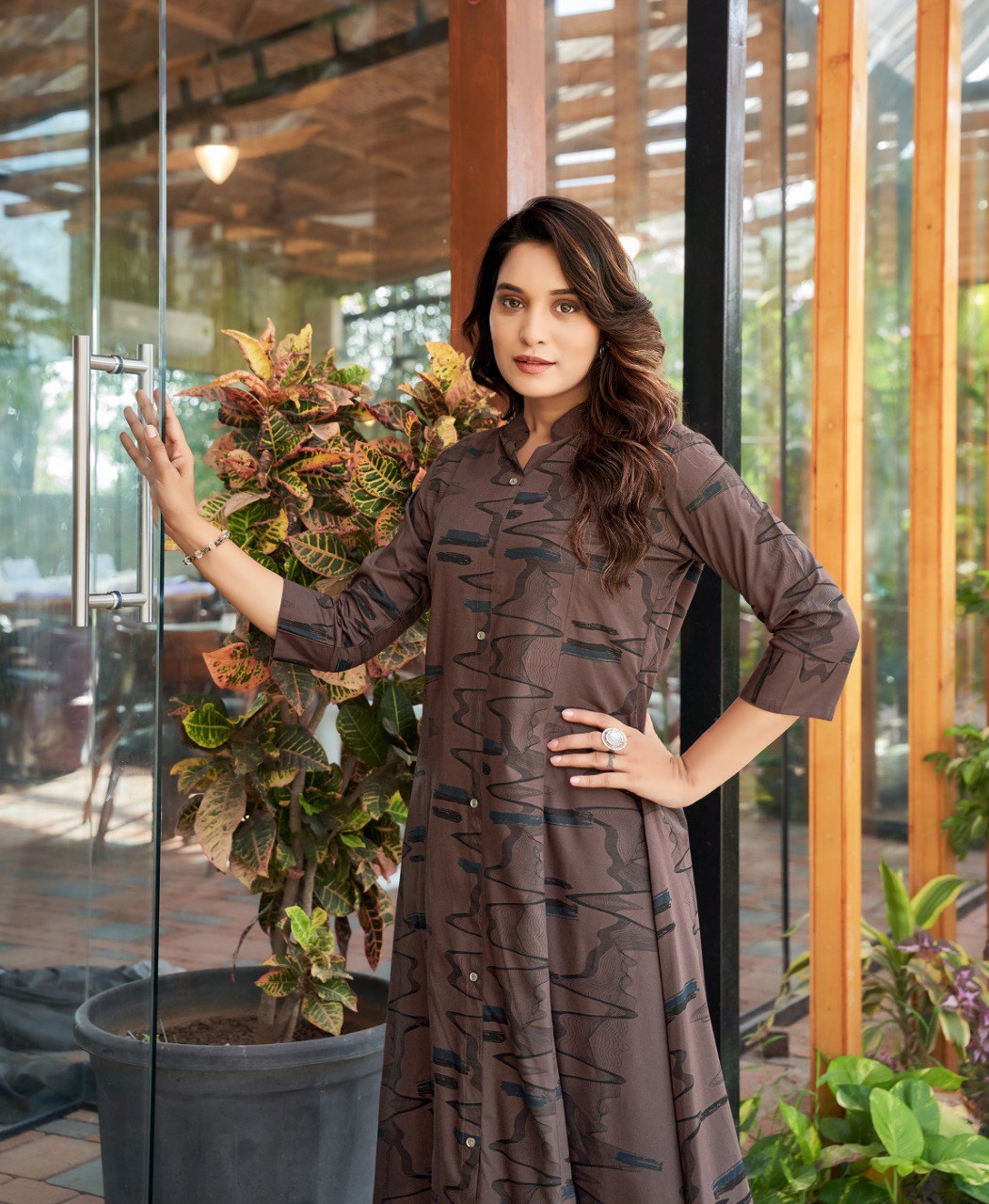 Prazu Fashion Brown Reyon Cotton Print Kurti With Pant | Grocsy