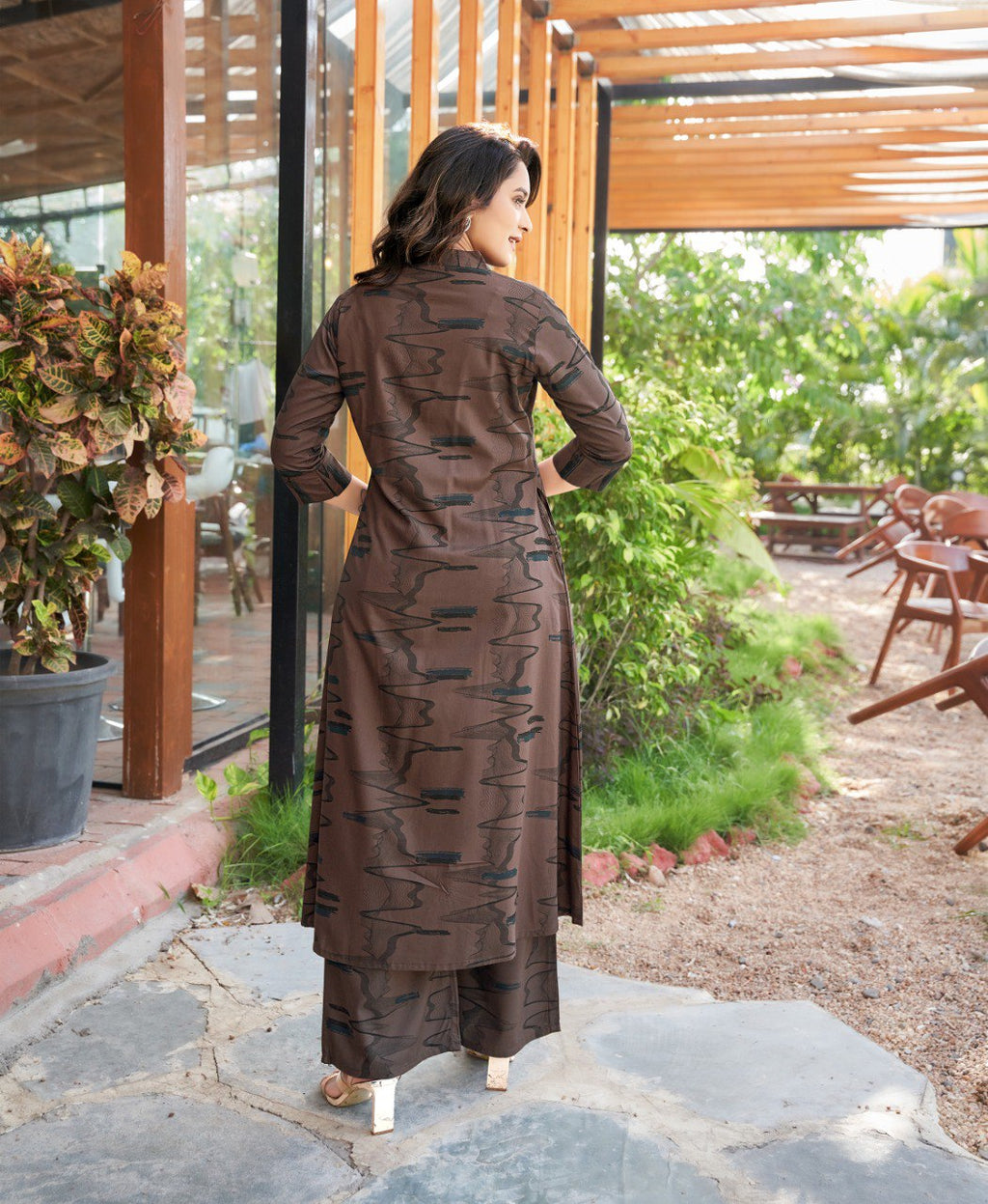 Prazu Fashion Brown Reyon Cotton Print Kurti With Pant | Grocsy
