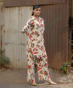 Prazu Fashion Cream Khadi Cotton Floral Printed Co-Ord Set | Grocsy