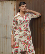Prazu Fashion Cream Khadi Cotton Floral Printed Co-Ord Set | Grocsy