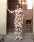 Prazu Fashion Cream Khadi Cotton Floral Printed Co-Ord Set | Grocsy
