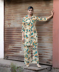 Prazu Fashion Cream Khadi Cotton Floral Printed Co-Ord Set | Grocsy