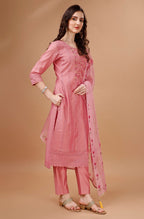 Prazu Fashion Preach Chanderi Silk Chikankari Bored Salwar Suit | Grocsy