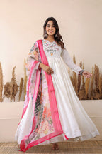 Prazu Fashion White Vichitra Silk Embroidered Gown With Dupatta | Grocsy