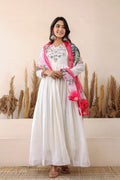 Prazu Fashion White Vichitra Silk Embroidered Gown With Dupatta | Grocsy