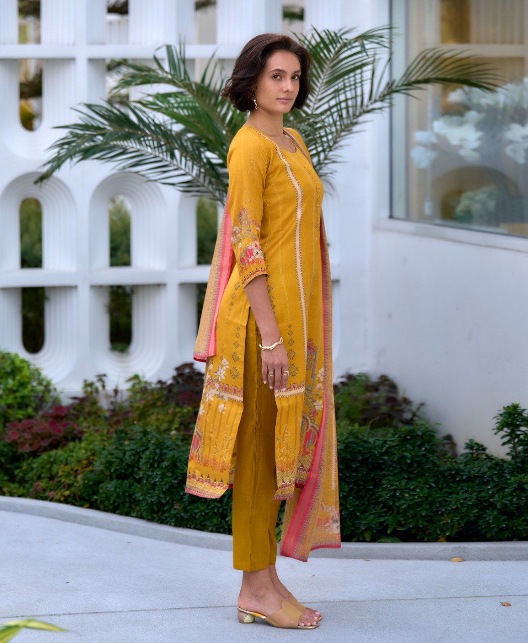 Prazu Fashion Yellow Silk Blend Embroidered Salwar Suit | Grocsy