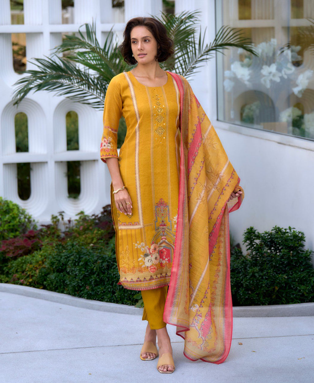 Prazu Fashion Yellow Silk Blend Embroidered Salwar Suit | Grocsy