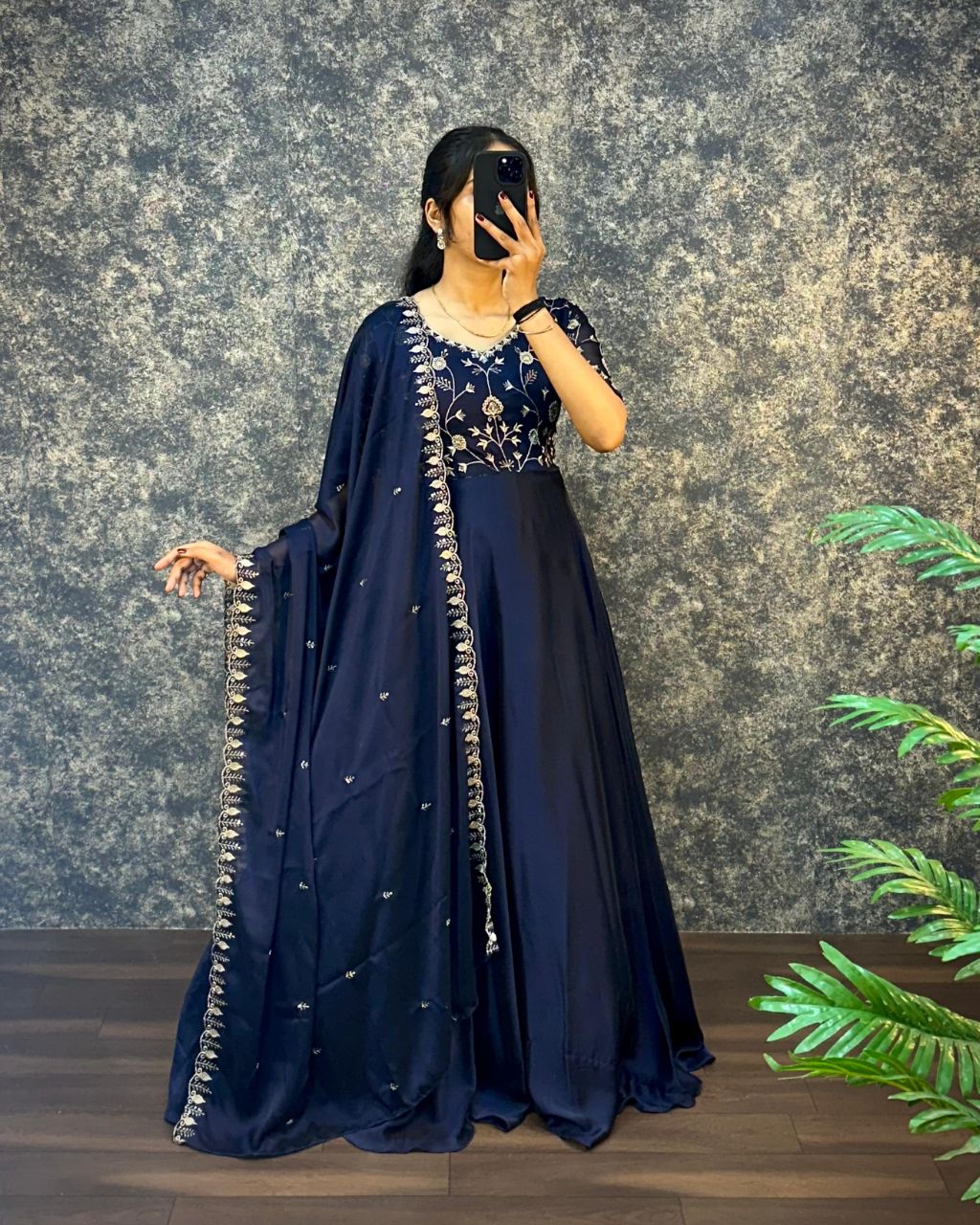 Prazu Fashion Blue Silk Embroidred Gown With Dupatta | Grocsy