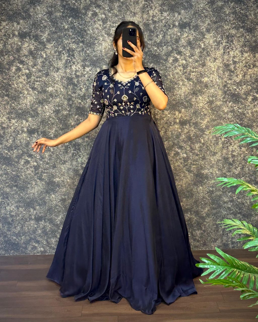 Prazu Fashion Blue Silk Embroidred Gown With Dupatta | Grocsy