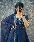 Prazu Fashion Blue Silk Embroidred Gown With Dupatta | Grocsy