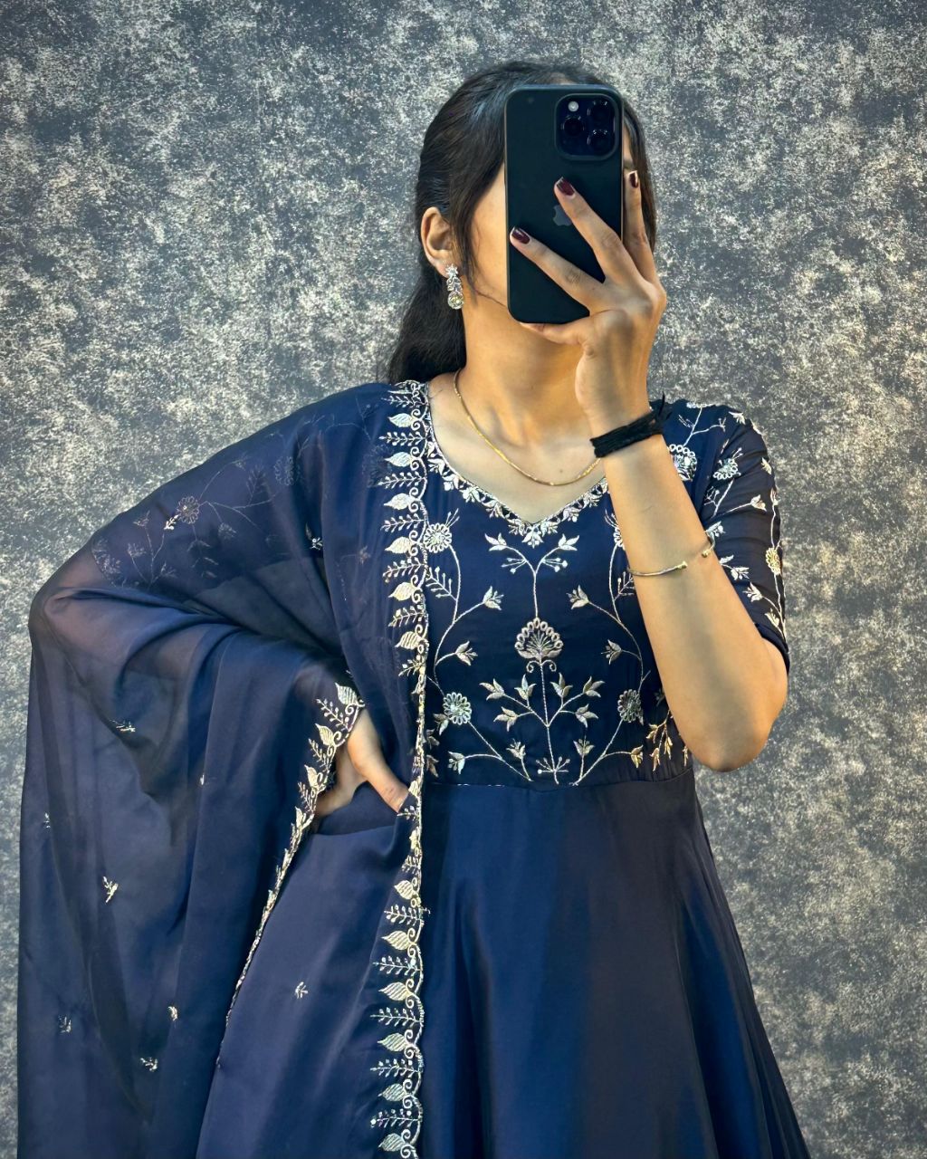 Prazu Fashion Blue Silk Embroidred Gown With Dupatta | Grocsy