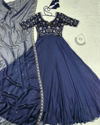 Prazu Fashion Blue Silk Embroidred Gown With Dupatta | Grocsy
