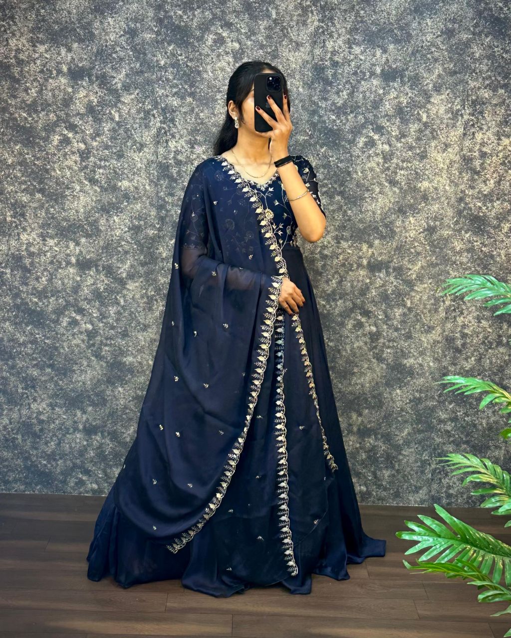 Prazu Fashion Blue Silk Embroidred Gown With Dupatta | Grocsy