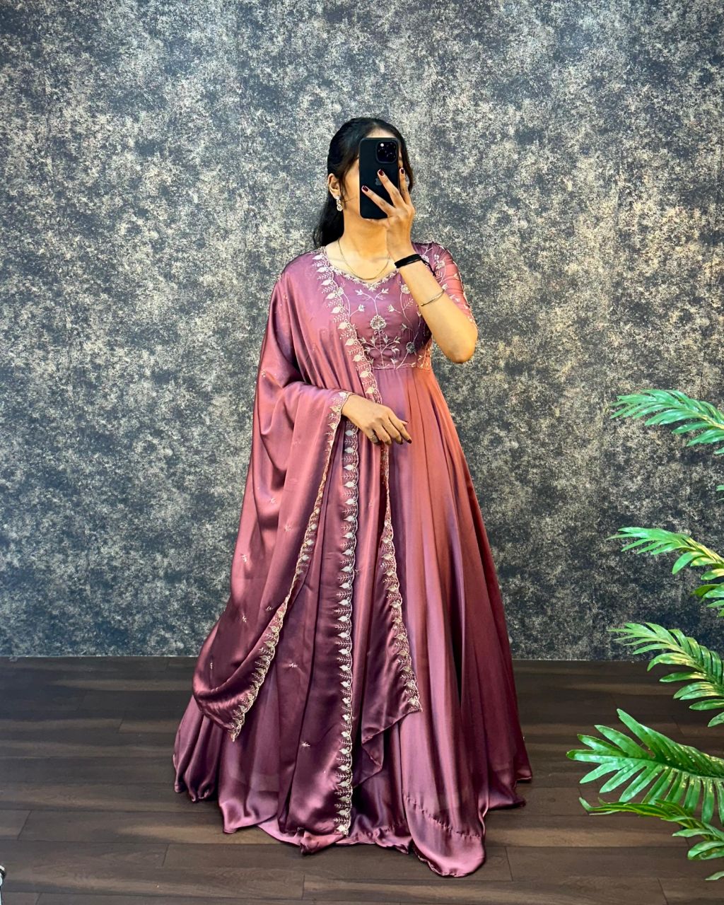 Prazu Fashion Onion Pink Silk Embroidered Gown With Dupatta | Grocsy