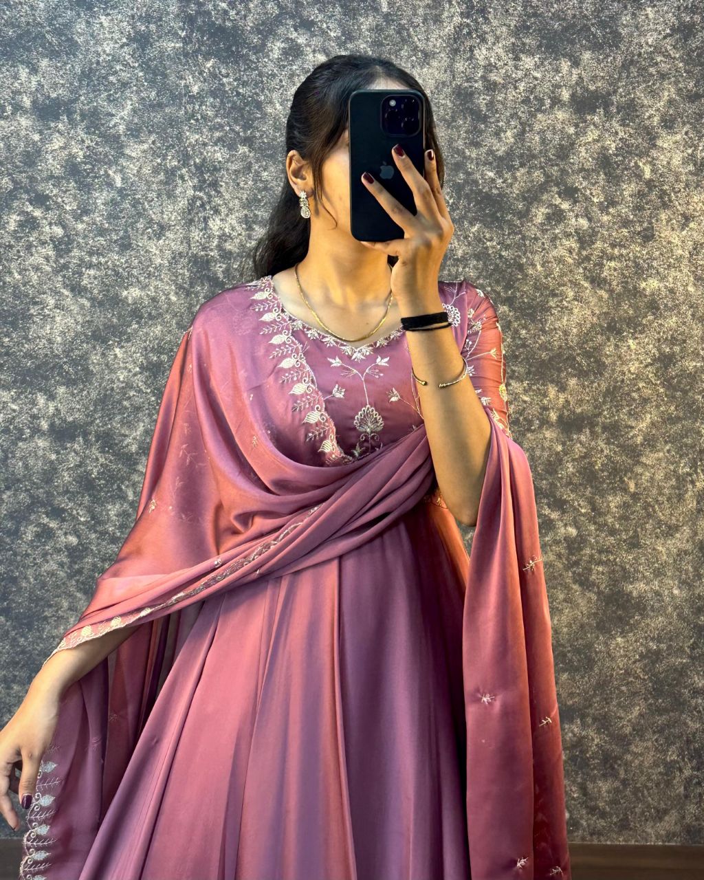 Prazu Fashion Onion Pink Silk Embroidered Gown With Dupatta | Grocsy