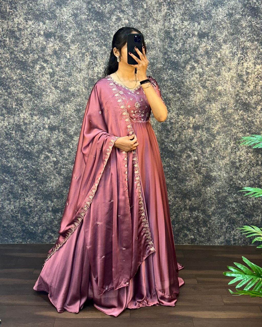 Prazu Fashion Onion Pink Silk Embroidered Gown With Dupatta | Grocsy