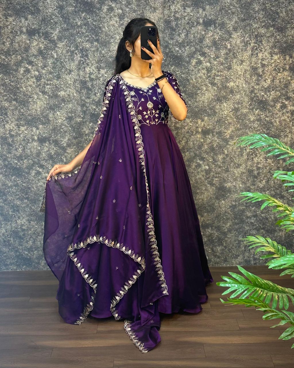 Prazu Fashion Purple Silk Embroidred Gown With Dupatta | Grocsy