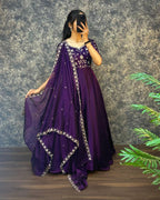 Prazu Fashion Purple Silk Embroidred Gown With Dupatta | Grocsy