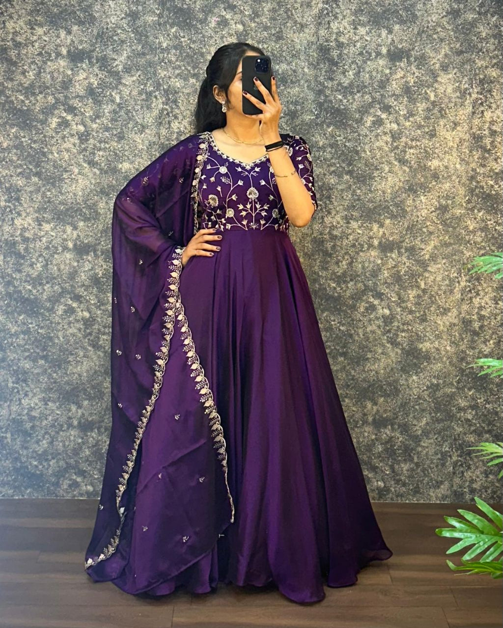Prazu Fashion Purple Silk Embroidred Gown With Dupatta | Grocsy