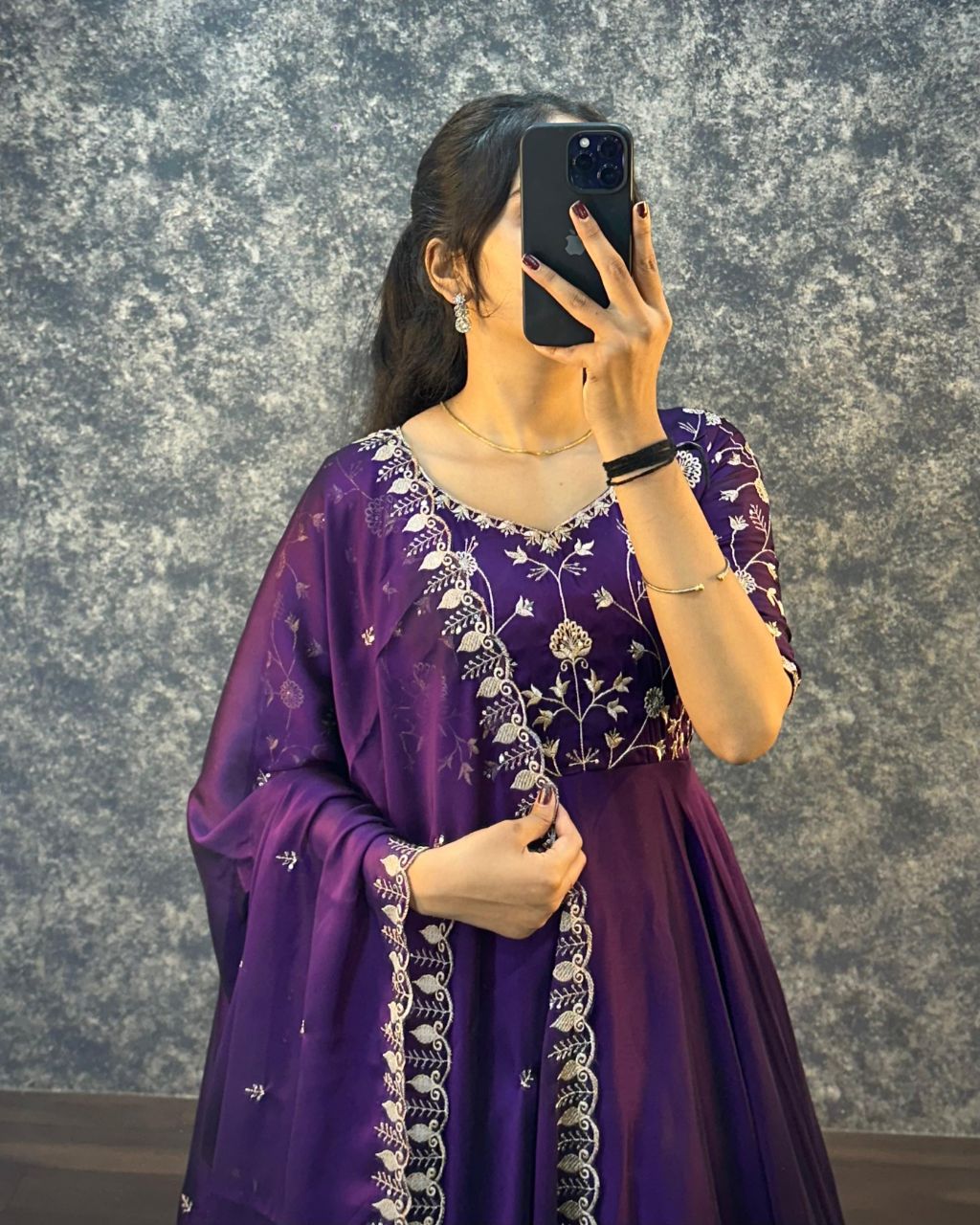 Prazu Fashion Purple Silk Embroidred Gown With Dupatta | Grocsy