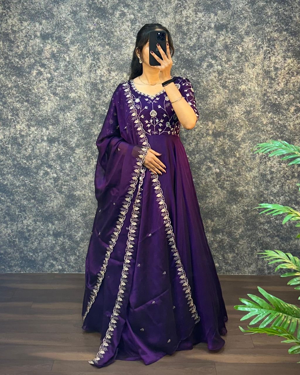 Prazu Fashion Purple Silk Embroidred Gown With Dupatta | Grocsy