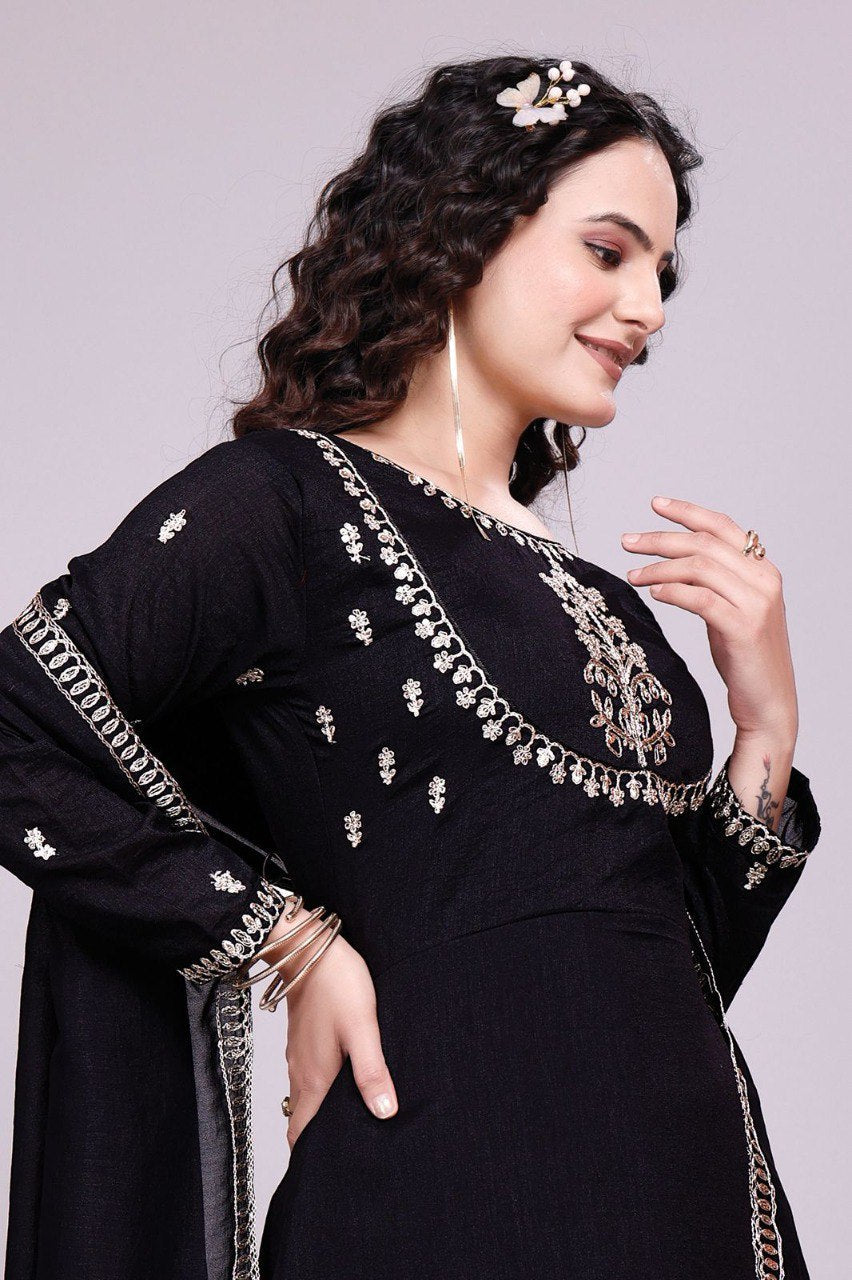 Prazu Fashion Black Vichitra Silk Embroidered Salwar Suit | Grocsy