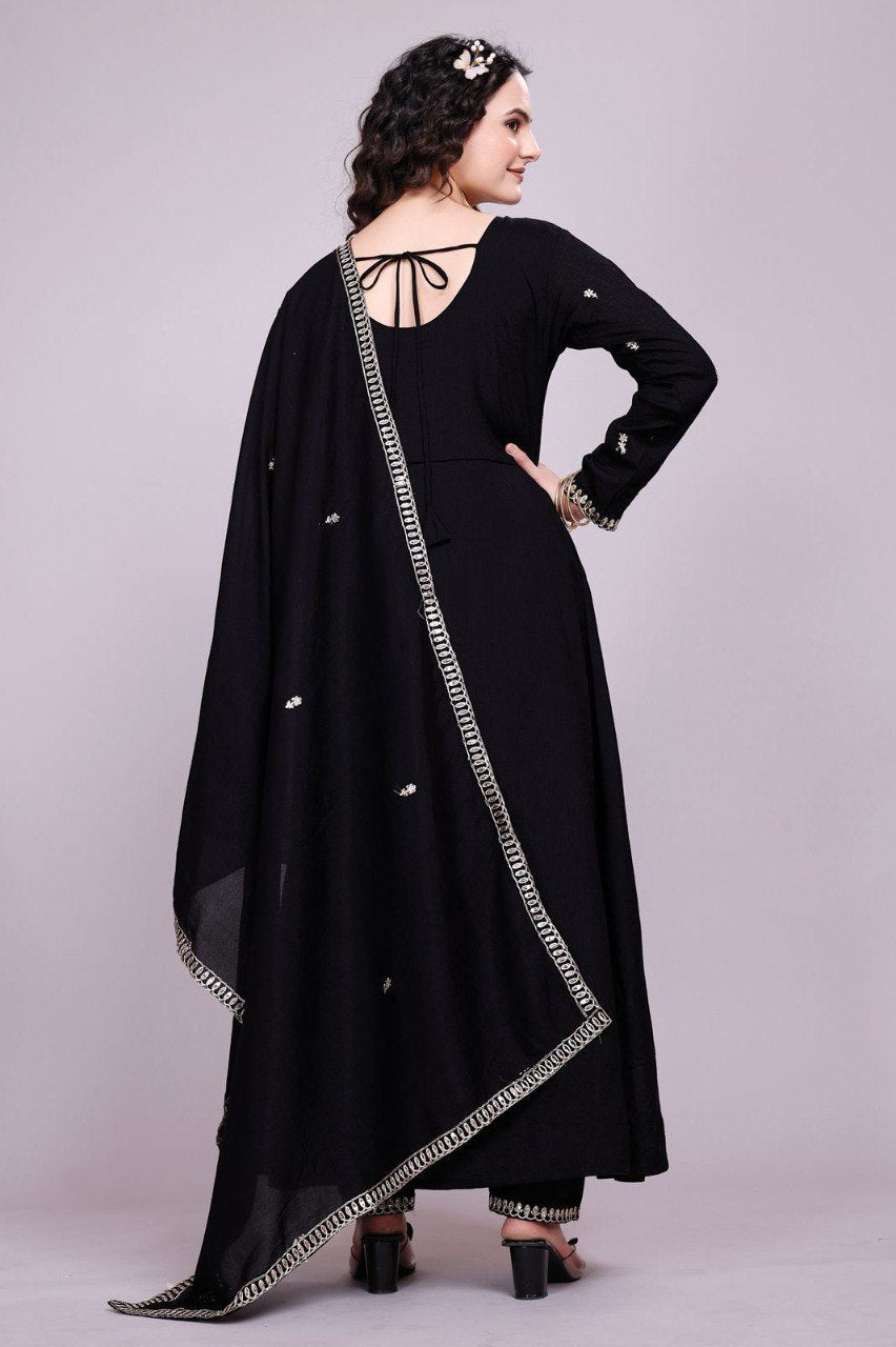 Prazu Fashion Black Vichitra Silk Embroidered Salwar Suit | Grocsy