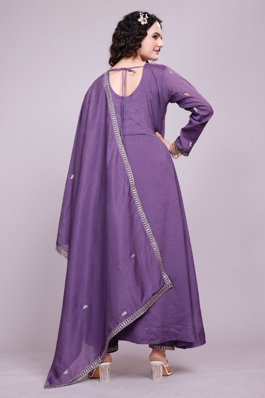Prazu Fashion Lavender Vichitra Silk Embroidered Salwar Suit | Grocsy