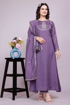 Prazu Fashion Lavender Vichitra Silk Embroidered Salwar Suit | Grocsy