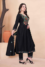 Prazu Fashion Black Vichitra Silk Embroidered Salwar Suit | Grocsy