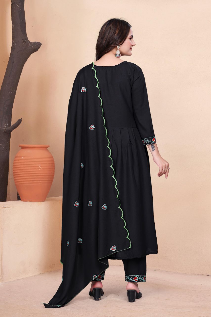 Prazu Fashion Black Vichitra Silk Embroidered Salwar Suit | Grocsy