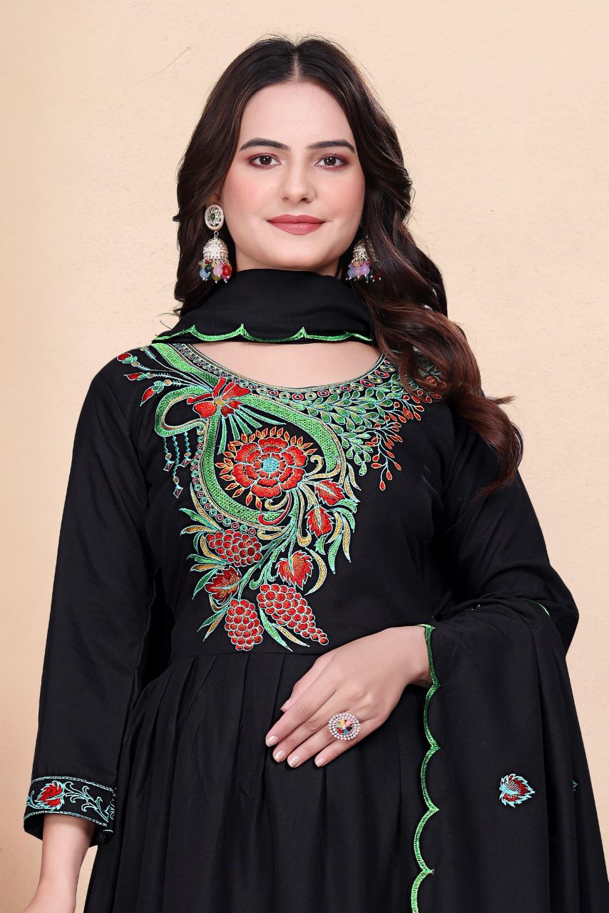 Prazu Fashion Black Vichitra Silk Embroidered Salwar Suit | Grocsy