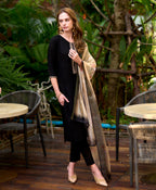 Prazu Fashion Black Viscose Rayon Embroidered Straight Kurta Set | Grocsy
