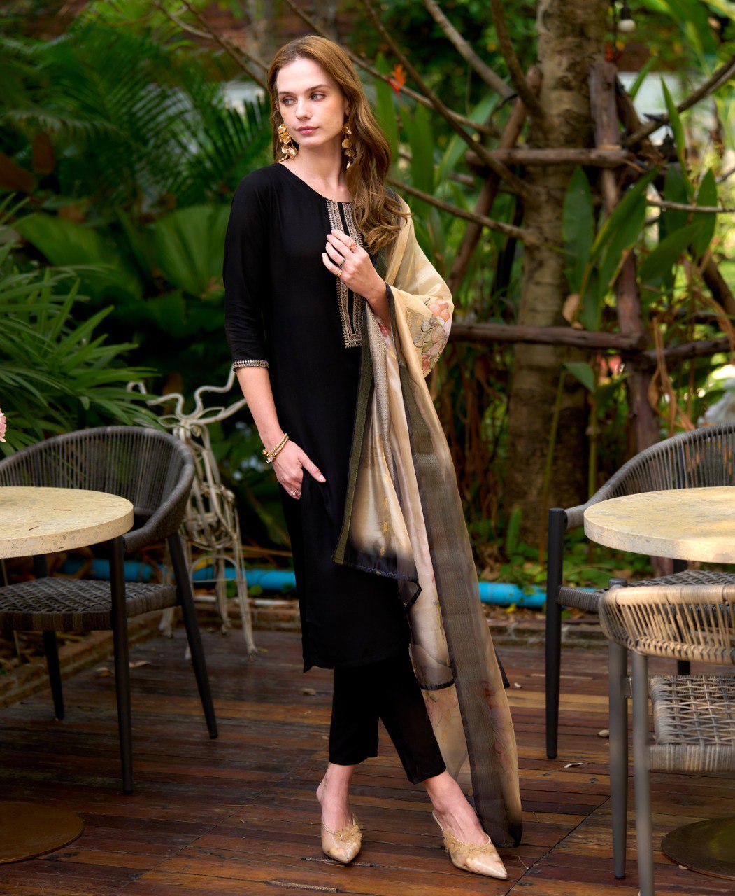 Prazu Fashion Black Viscose Rayon Embroidered Straight Kurta Set | Grocsy