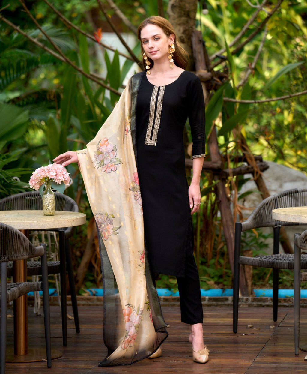 Prazu Fashion Black Viscose Rayon Embroidered Straight Kurta Set | Grocsy