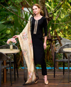 Prazu Fashion Black Viscose Rayon Embroidered Straight Kurta Set | Grocsy