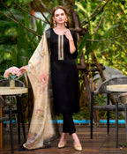 Prazu Fashion Black Viscose Rayon Embroidered Straight Kurta Set | Grocsy