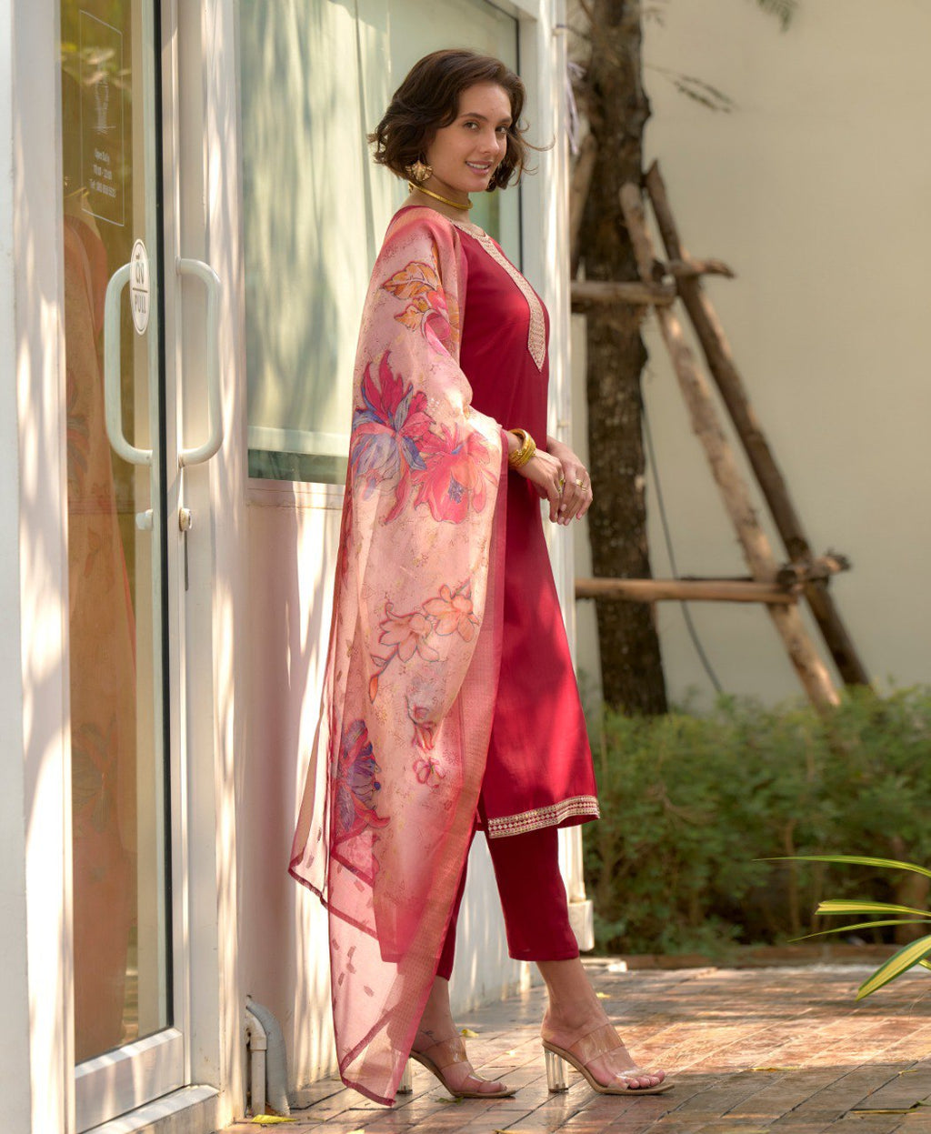 Prazu Fashion Maroon Viscose Rayon Embroidered Straight Kurta Set | Grocsy