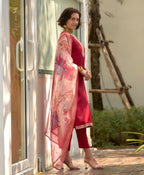 Prazu Fashion Maroon Viscose Rayon Embroidered Straight Kurta Set | Grocsy