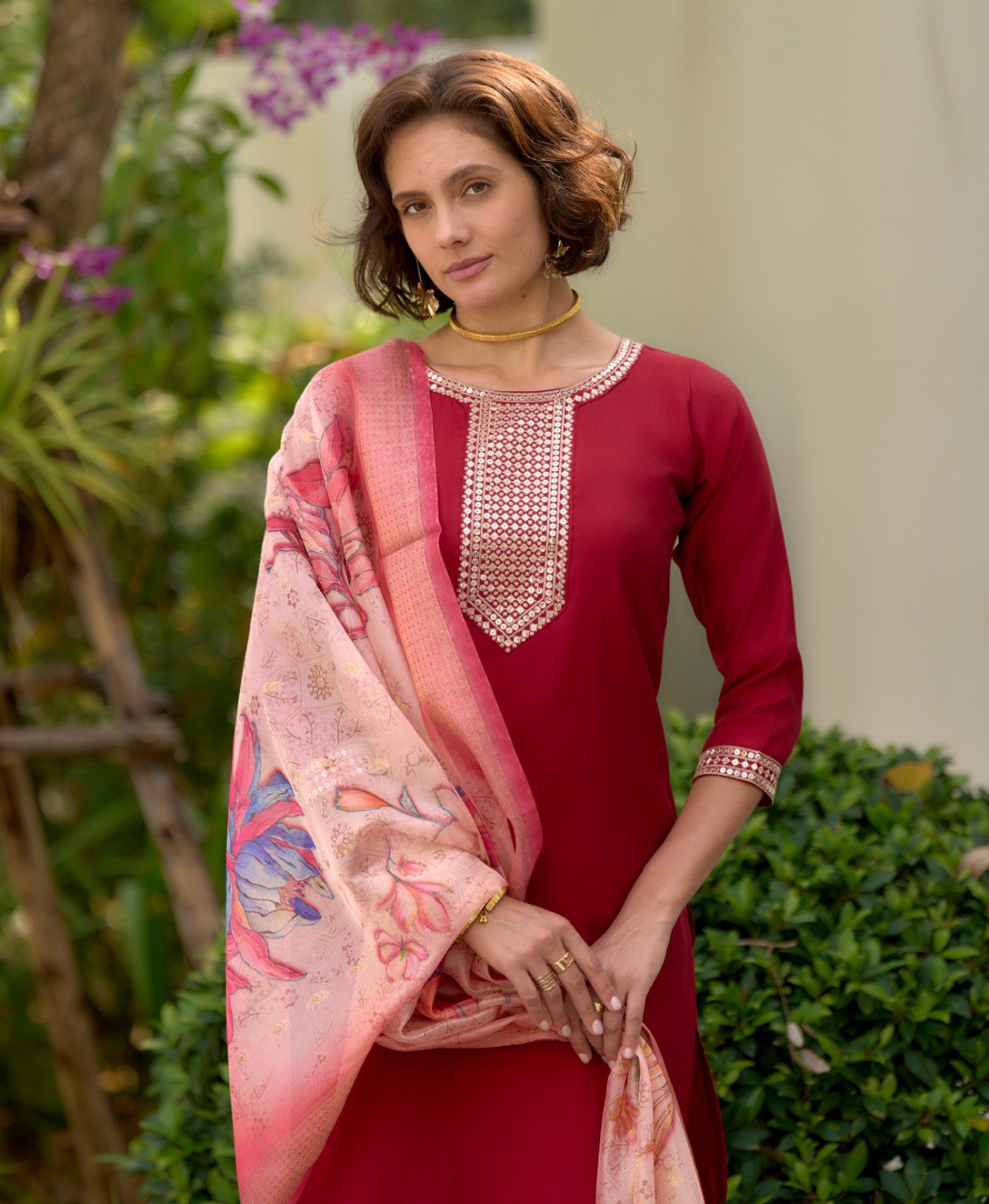 Prazu Fashion Maroon Viscose Rayon Embroidered Straight Kurta Set | Grocsy