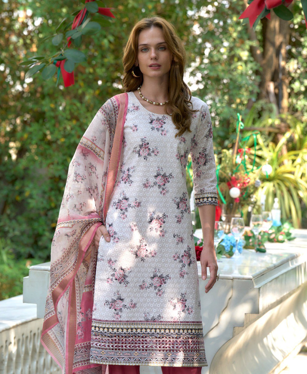 Prazu Fashion Off White Cotton Leaf Embroidered Kurta Set | Grocsy