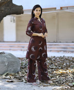 Prazu Fashion Brown Reyon Viscose Print Kurti With Pant | Grocsy