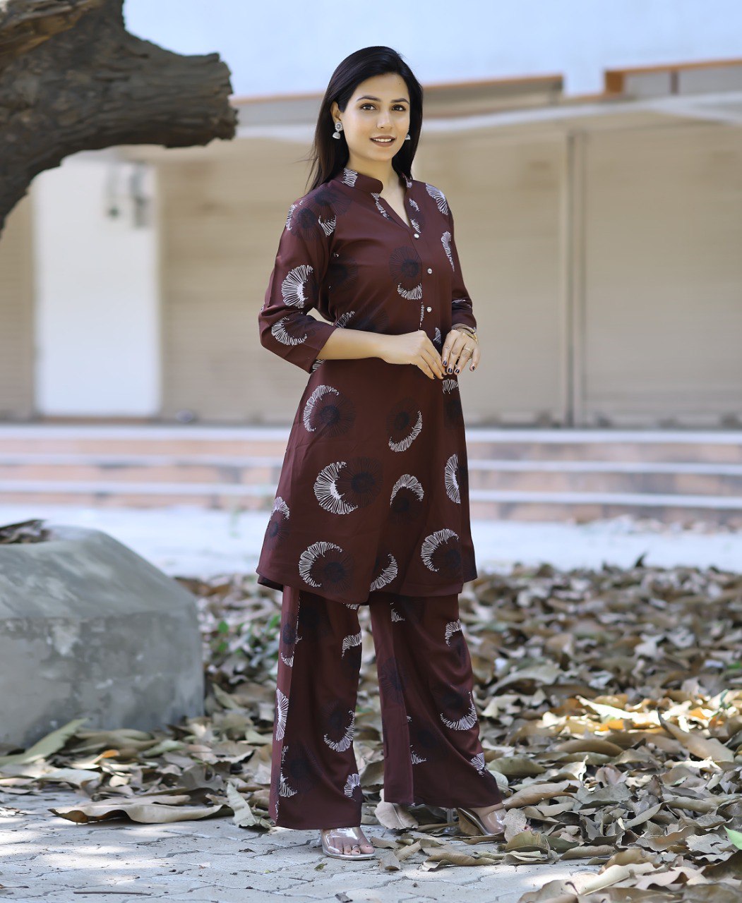 Prazu Fashion Brown Reyon Viscose Print Kurti With Pant | Grocsy