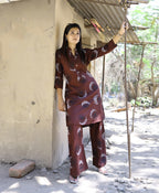 Prazu Fashion Brown Reyon Viscose Print Kurti With Pant | Grocsy