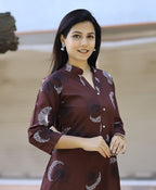 Prazu Fashion Brown Reyon Viscose Print Kurti With Pant | Grocsy