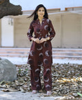 Prazu Fashion Brown Reyon Viscose Print Kurti With Pant | Grocsy