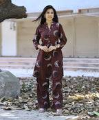 Prazu Fashion Brown Reyon Viscose Print Kurti With Pant | Grocsy