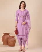 Prazu Fashion Lavender Viscose Silk Embroidered Kurta Set With Dhoti Pant | Grocsy