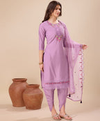 Prazu Fashion Lavender Viscose Silk Embroidered Kurta Set With Dhoti Pant | Grocsy