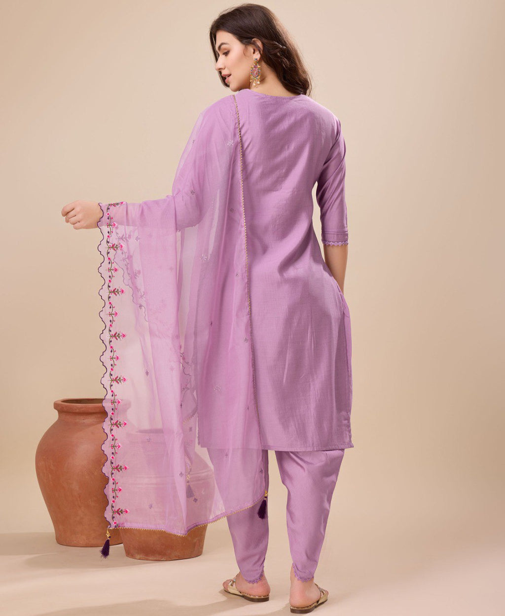 Prazu Fashion Lavender Viscose Silk Embroidered Kurta Set With Dhoti Pant | Grocsy